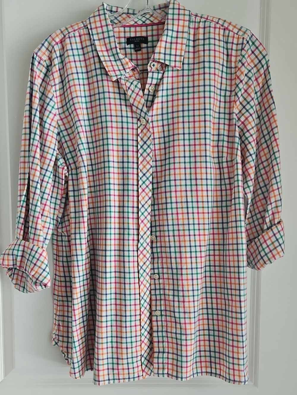 Talbots White Multicolor Plaid Button-Down Shirt - Picture 1 of 3